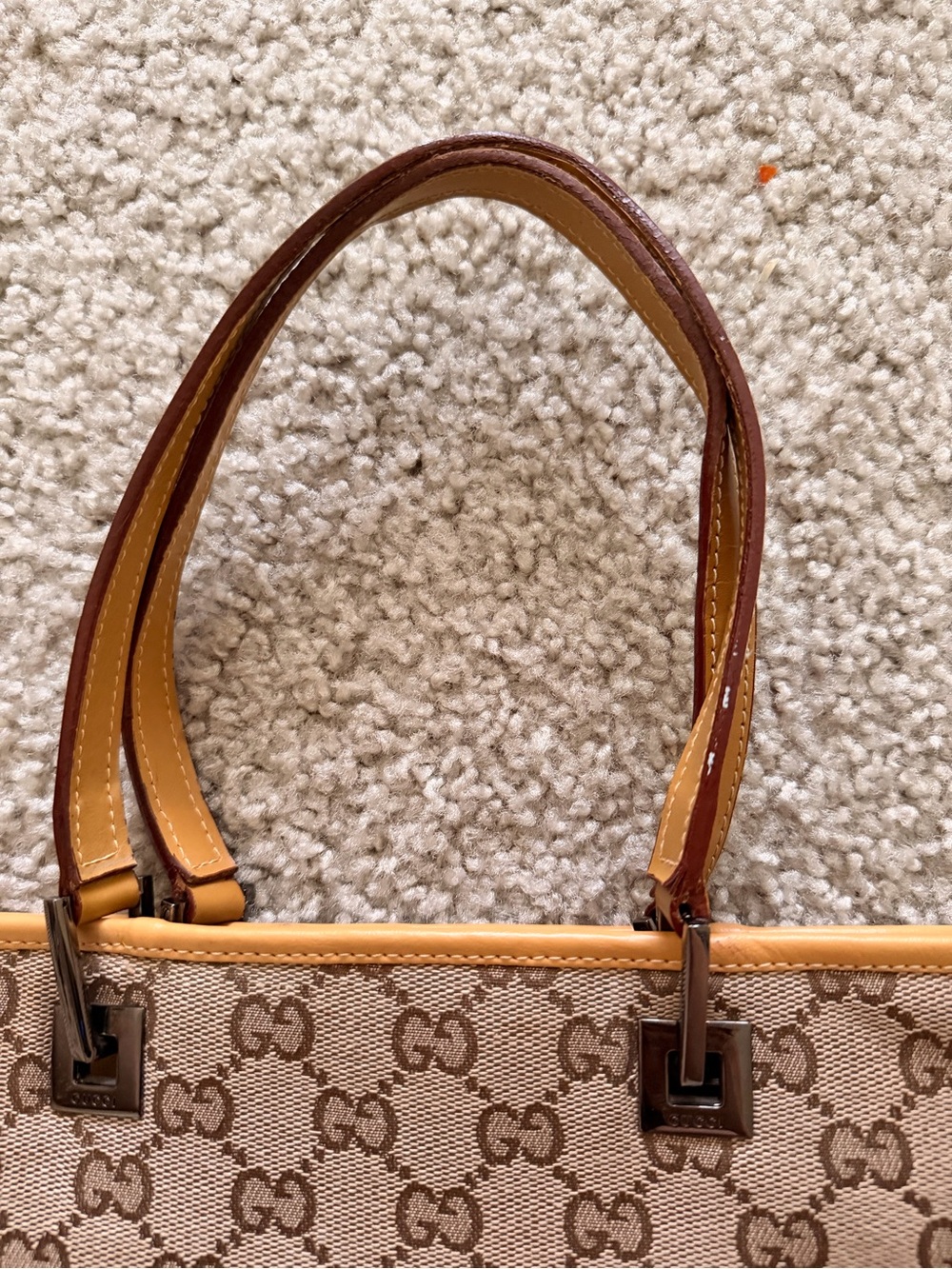 Gucci Brown Beige GG Canvas Tote with Tan Trim - Picture 3 of 10